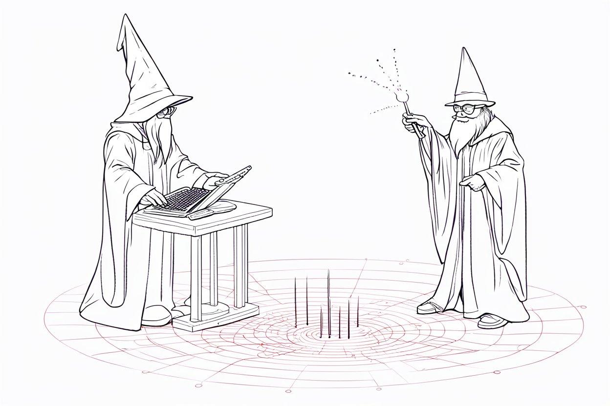 two wizards casting lambda spells